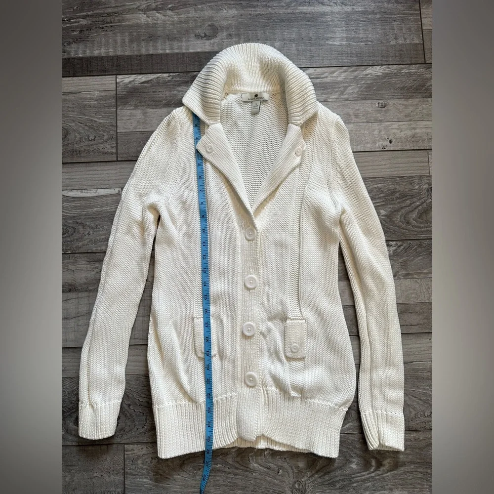 Banana Republic Organic Cotton Ivory Cream Knit Button Down Cardigan Womens Sz S